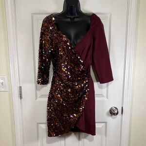 TCEC Elegant Sequin Burgundy Dress Sz Small